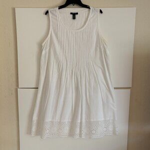 Style & Co Women's White Summer Dress Pintuck Sleeveless White Eyelet- Size XL